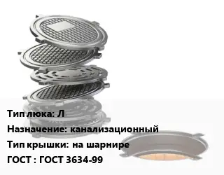 Люк чугунный Л канализационный на шарнире ГОСТ: ГОСТ 3634-99
